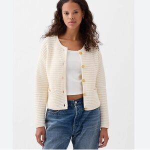 GAP Textured Raised Waffle Fisherman Cardigan Sweater Jacket Ivory Frost XXL